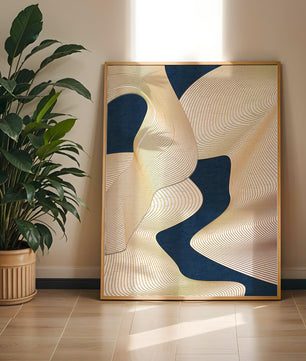 Lignes fluides abstraites sur fond bleu foncé