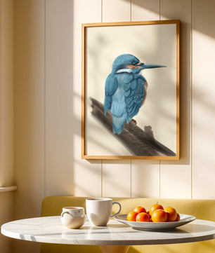 Illustration of a vibrant blue bird on a branch