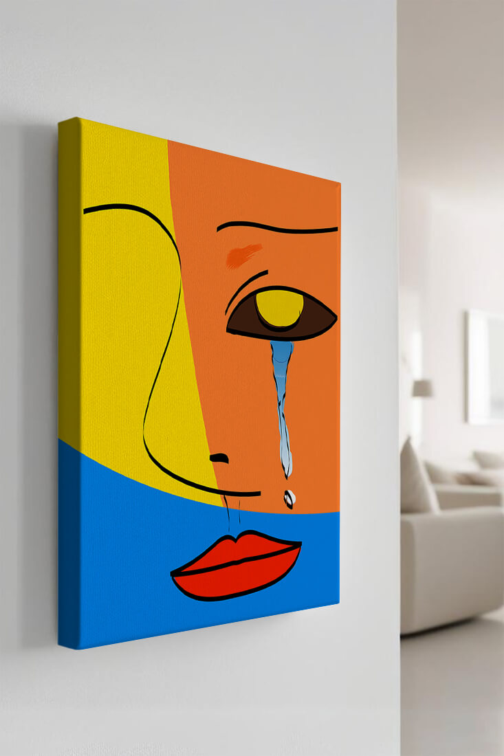 Colorful abstract face art with tear in modern style