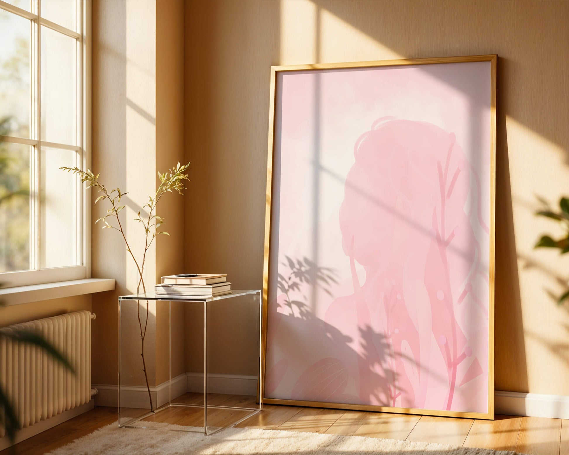 Subtle pink abstract silhouette with floral elements