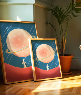 Illustration Of A Large Planet Against A Stardust Background With A Small Figure In The Foreground