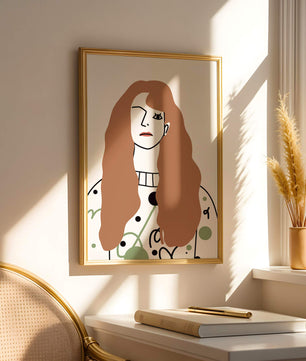 Minimalist Portrait of a Woman with Long Hair and Abstract Design Elements - Mi tienda