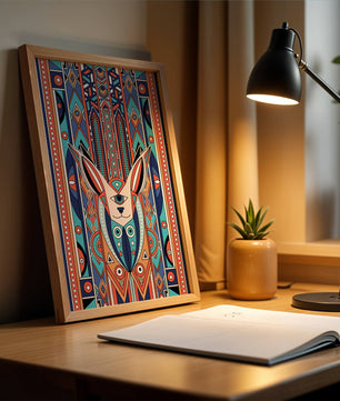 Diseño geométrico abstracto con motivo animal y patrones vibrantes