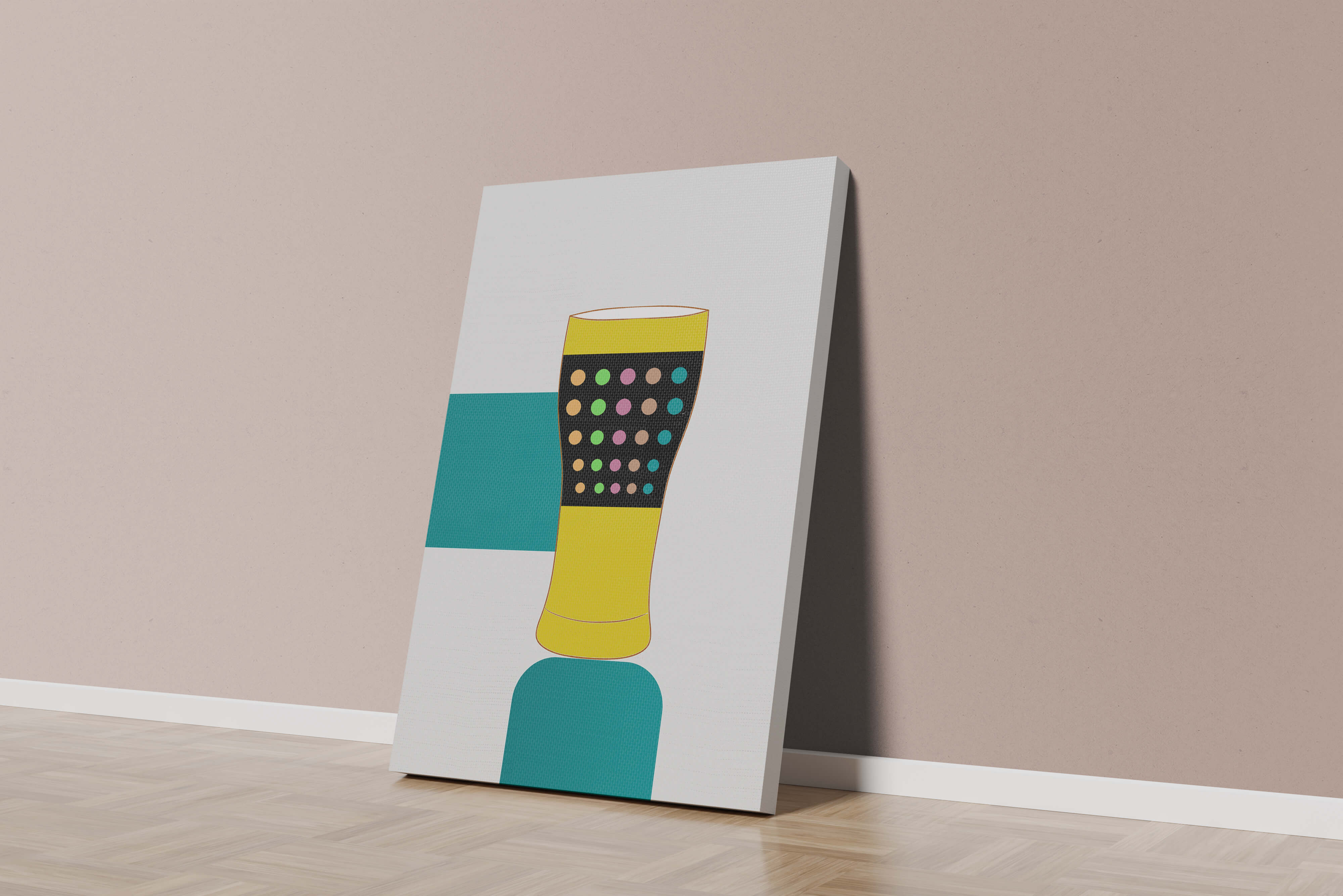 Colorful abstract illustration of a pint glass with dotted pattern