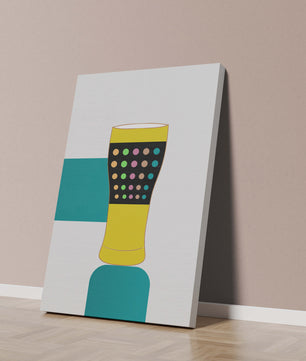Colorful abstract illustration of a pint glass with dotted pattern