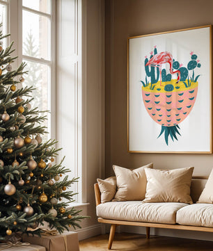 Flamingo with Cacti in Pineapple Vase Illustration