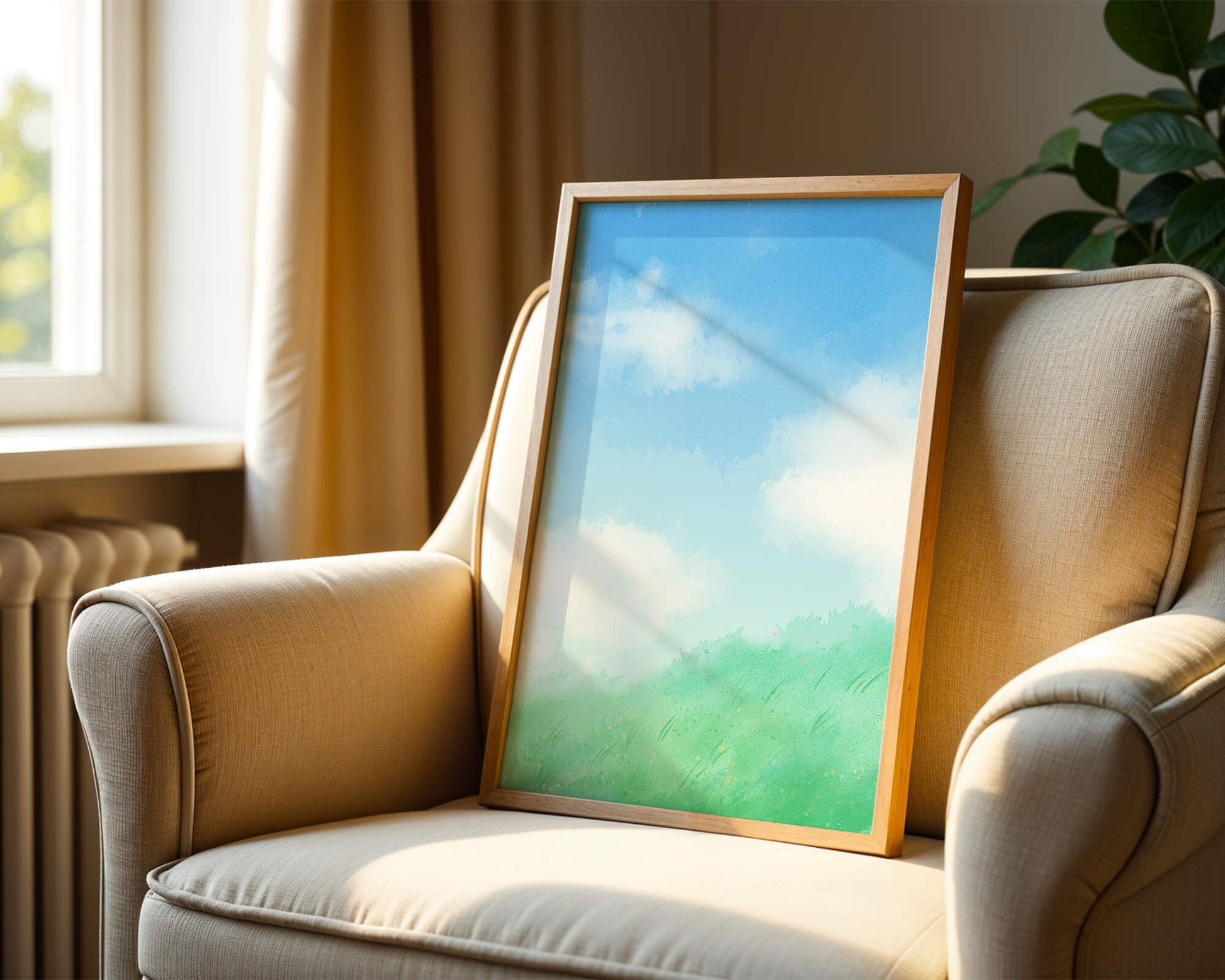 A Serene Landscape of Blue Sky and Green Grass