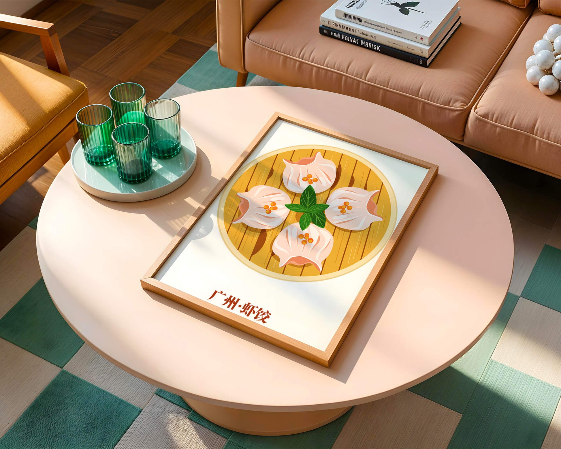 Illustration of traditional dim sum dish with vibrant colors