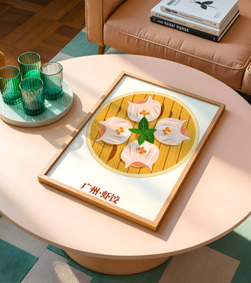 Illustration of traditional dim sum dish with vibrant colors