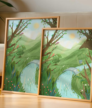 Serene Landscape with Birds and River under Sunny Sky