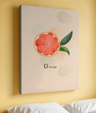 Watercolor Illustration of Orange Slice with Leaves on Pastel Background - Mi tienda