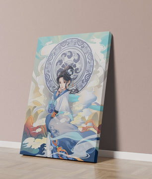 Elegantly Dressed Woman with Traditional Chinese Backdrop