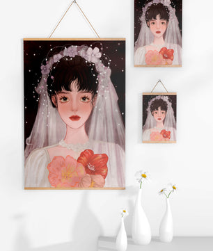 Elegant bridal portrait with floral crown and veil