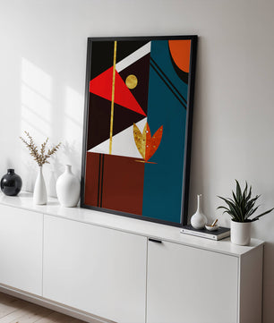 Arte abstracto geométrico con dorado y formas audaces