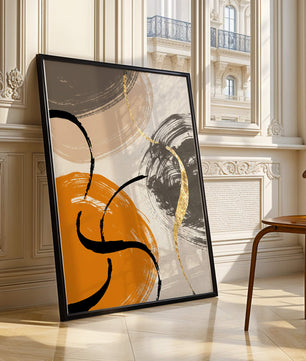 Abstract Art with Orange, Black, and Gold Brushstrokes - Mi tienda