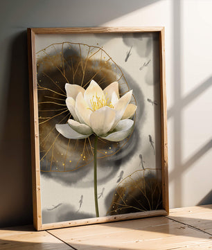 Illustration of a lotus flower with golden accents