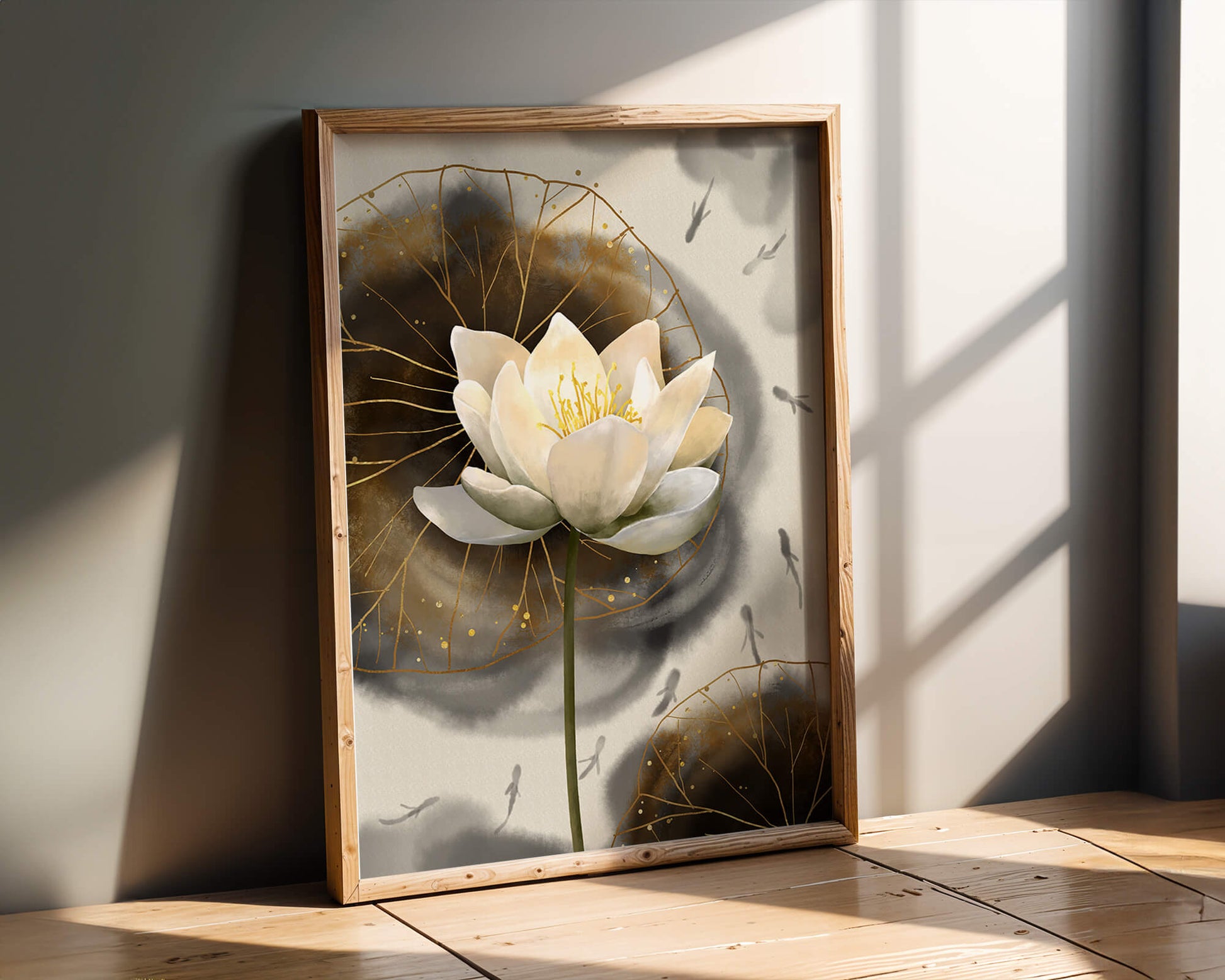 Illustration of a lotus flower with golden accents