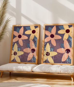 Colorful Floral Pattern with Abstract Leaves and Flowers