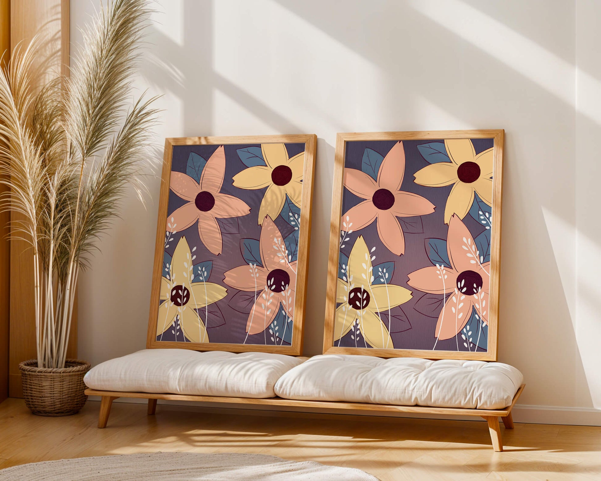 Colorful Floral Pattern with Abstract Leaves and Flowers