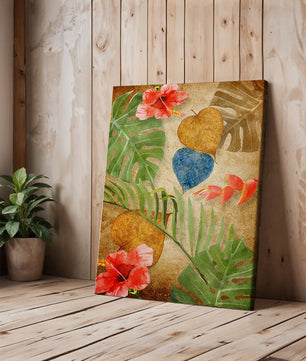 Vibrant tropical leaves and flowers watercolor design