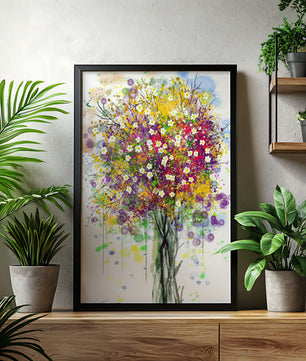 Abstract expressionist floral tree with vibrant colors