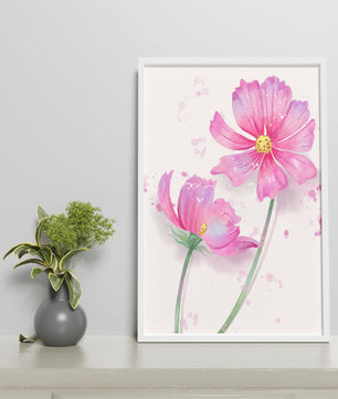 Flores delicadas en acuarela rosada con salpicaduras artísticas en lienzo