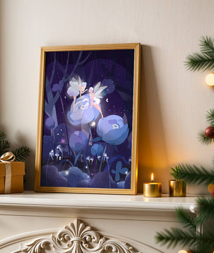 La forêt enchantée avec des fées et des fleurs lumineuses la nuit