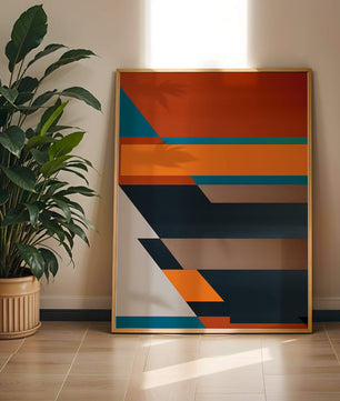 Arte abstracto geométrico con colores llamativos y formas dinámicas