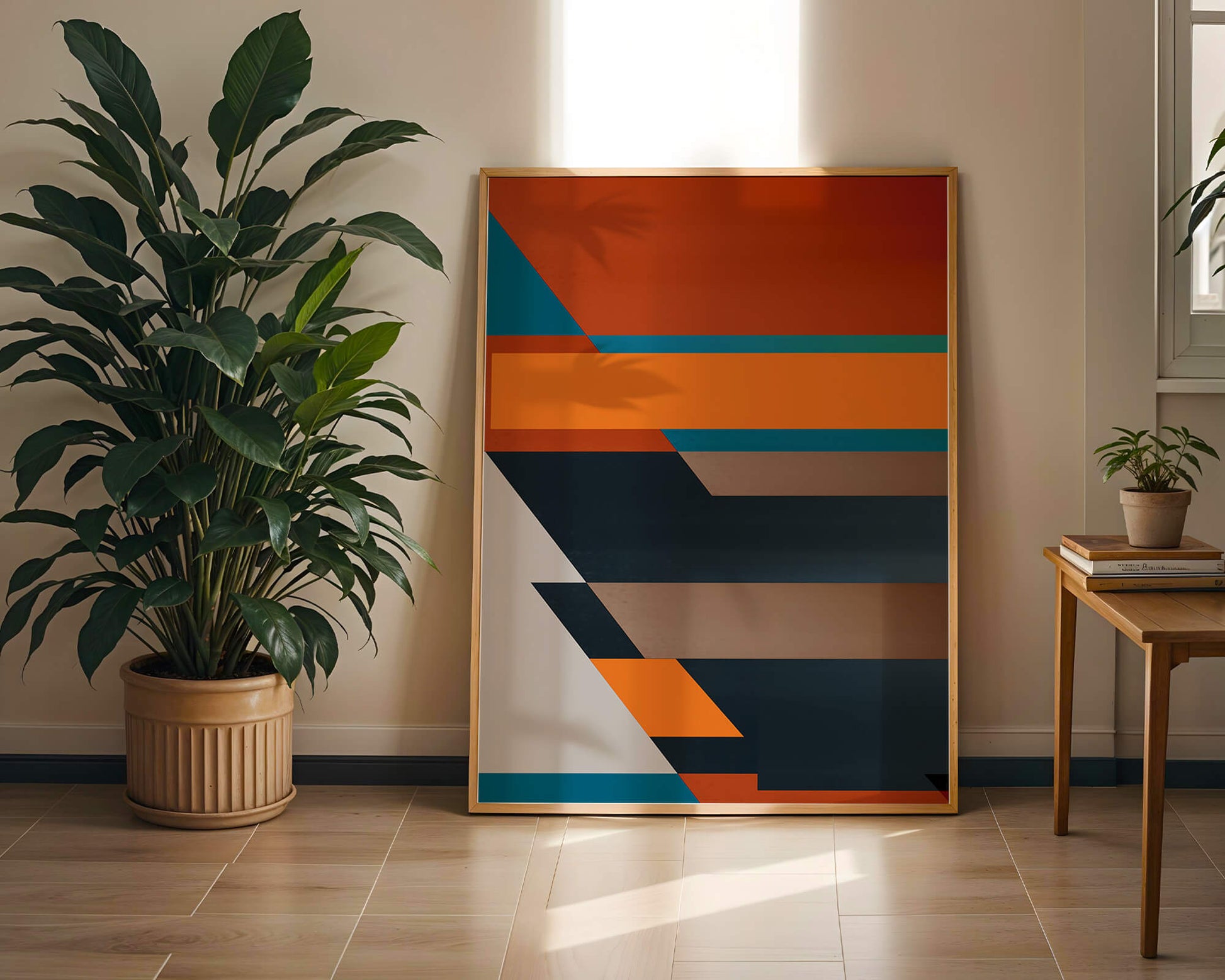 Arte abstracto geométrico con colores llamativos y formas dinámicas