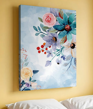 Watercolor floral illustration with vibrant flowers and leaves