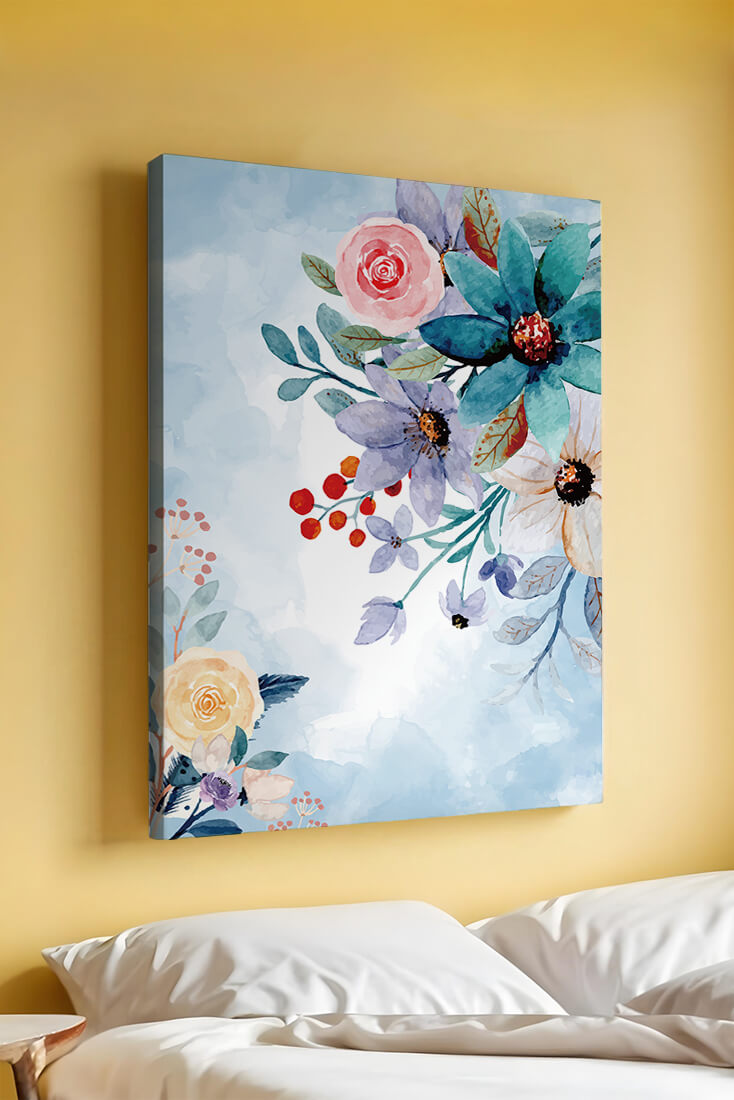 Ilustración floral acuarela con flores y hojas vibrantes