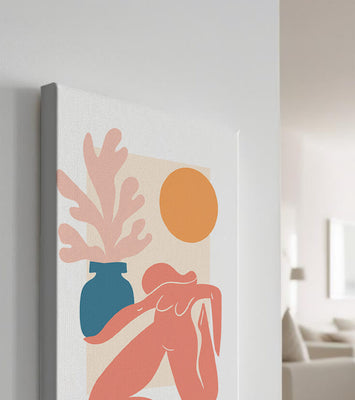 Abstract Nude Figure with Vase and Sun in Minimalist Style