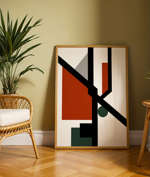 Colorful geometric abstract art with bold black lines