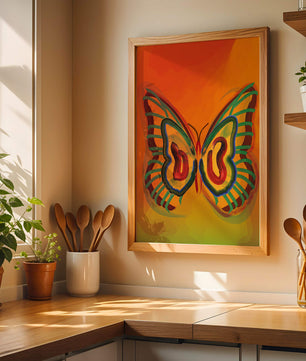 Vibrant butterfly depiction with colorful abstract background