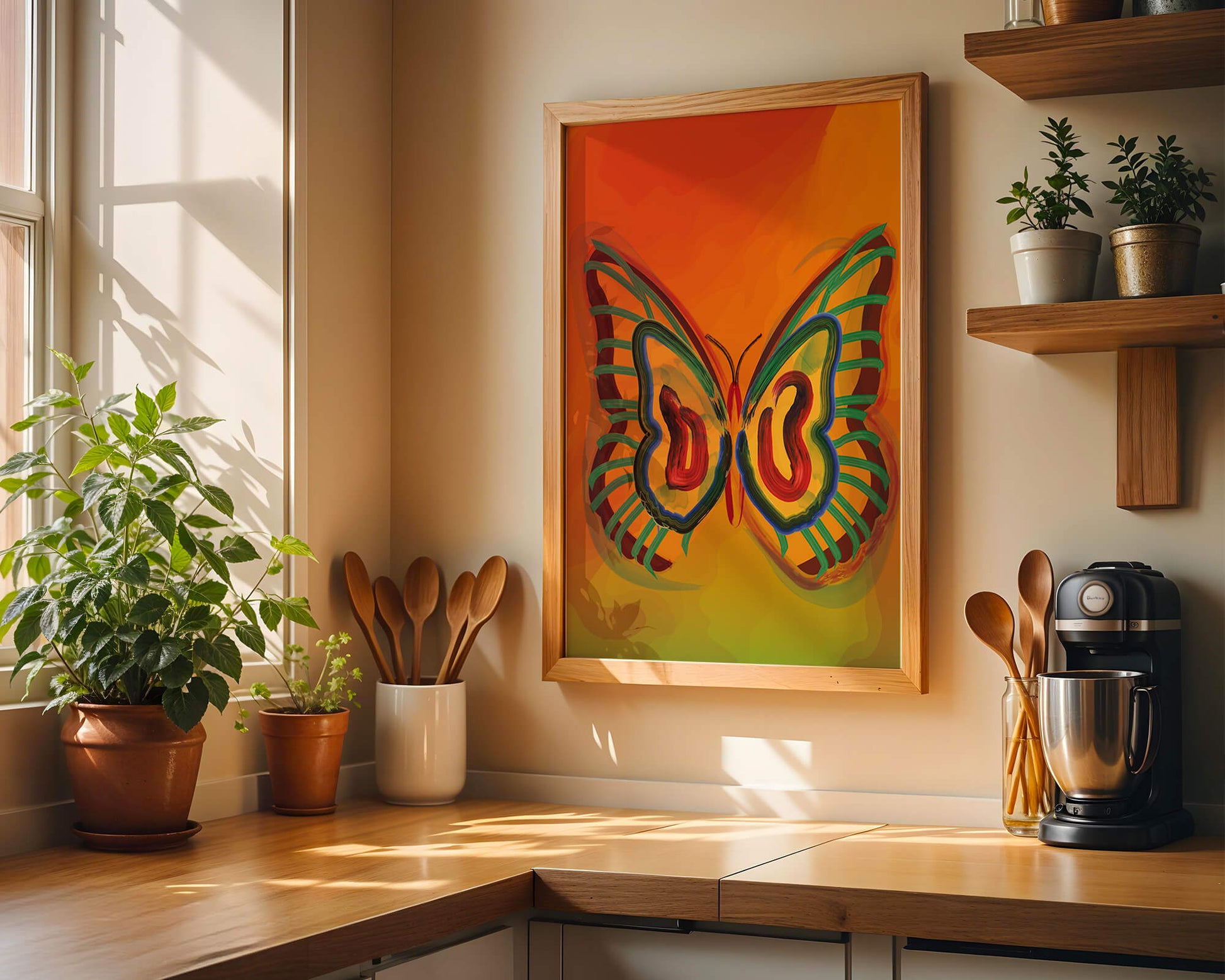Vibrant butterfly depiction with colorful abstract background