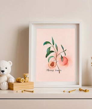 Watercolor Illustration of Honey Peach with Leaves on Light Background - Mi tienda