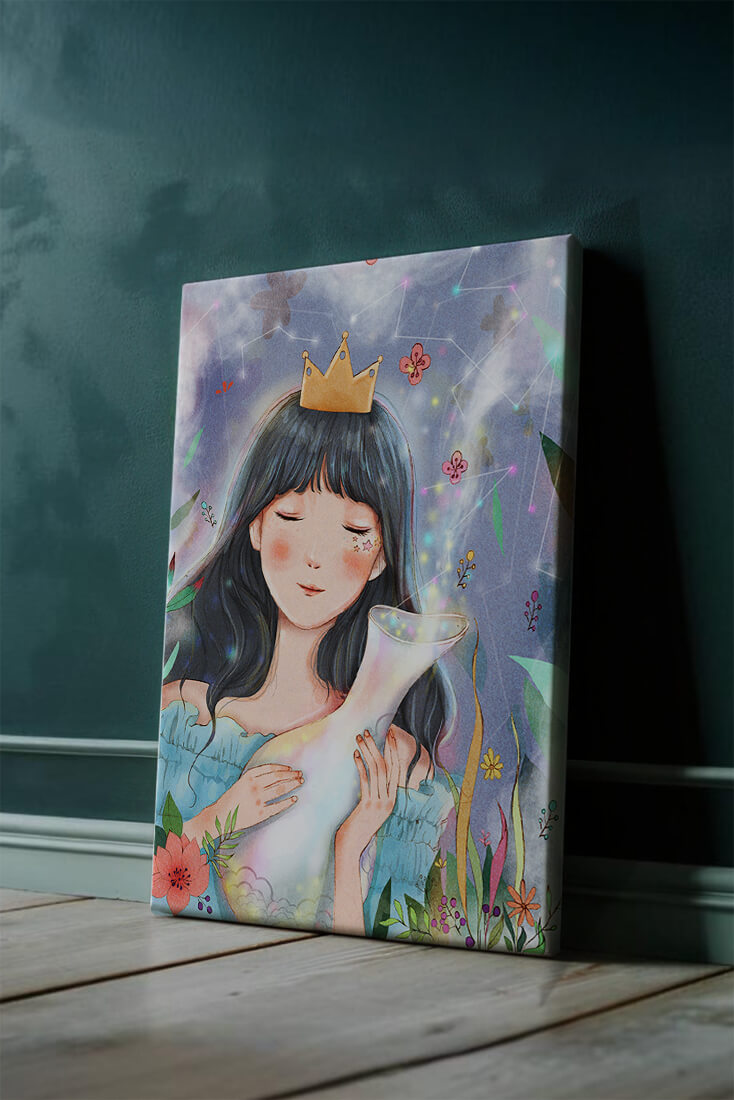Retrato encantador de una chica con corona en un jardín mágico