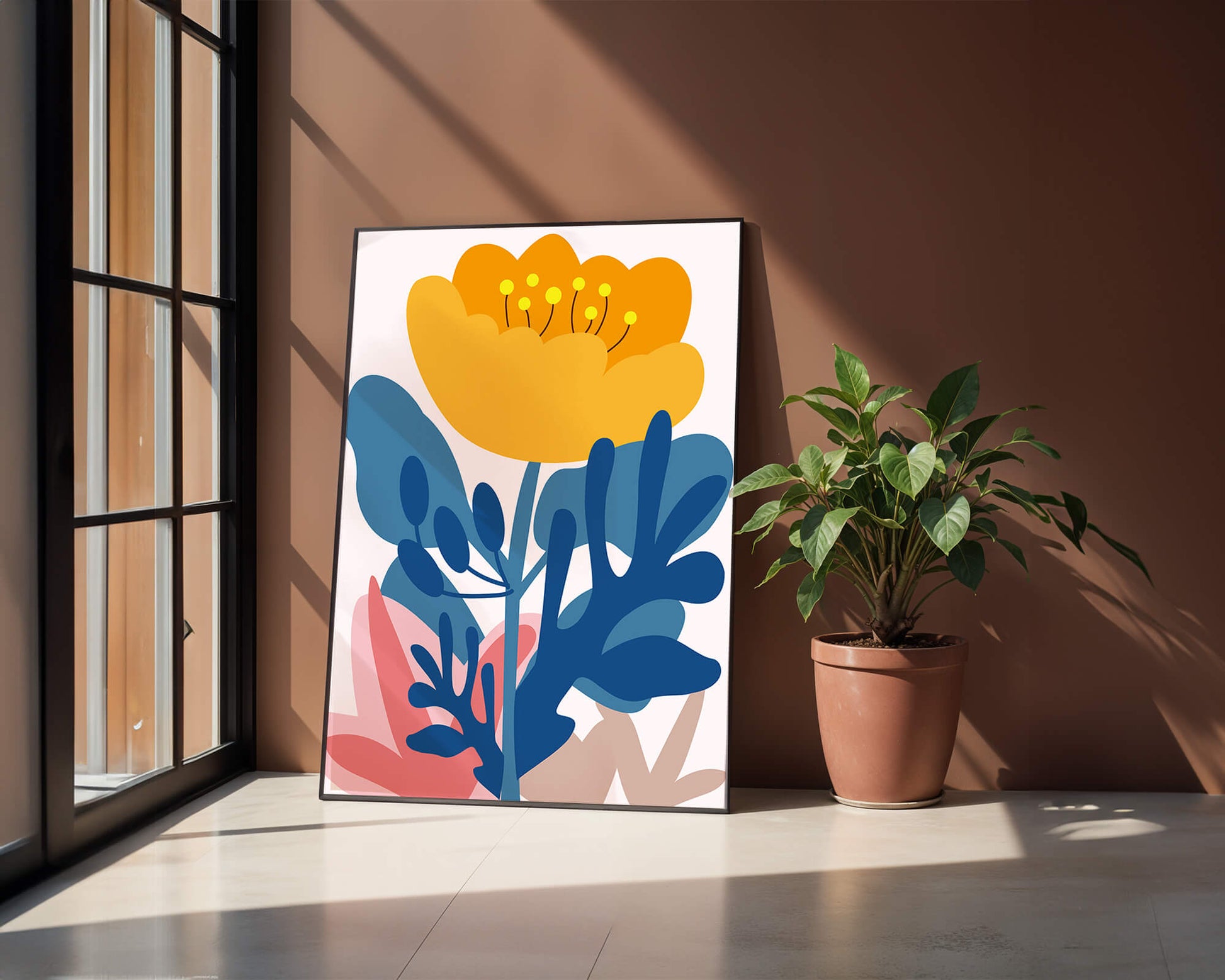Colorful abstract floral illustration with vibrant leaf patterns