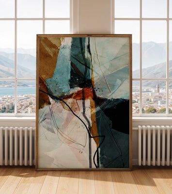 Abstract watercolor artwork with dynamic lines and colors