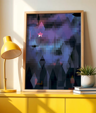 Geometrische abstrakte Kunst in lebhaften Blau- und Lilatönen