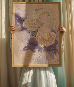 Elegant floral artwork with soft purple and pink hues