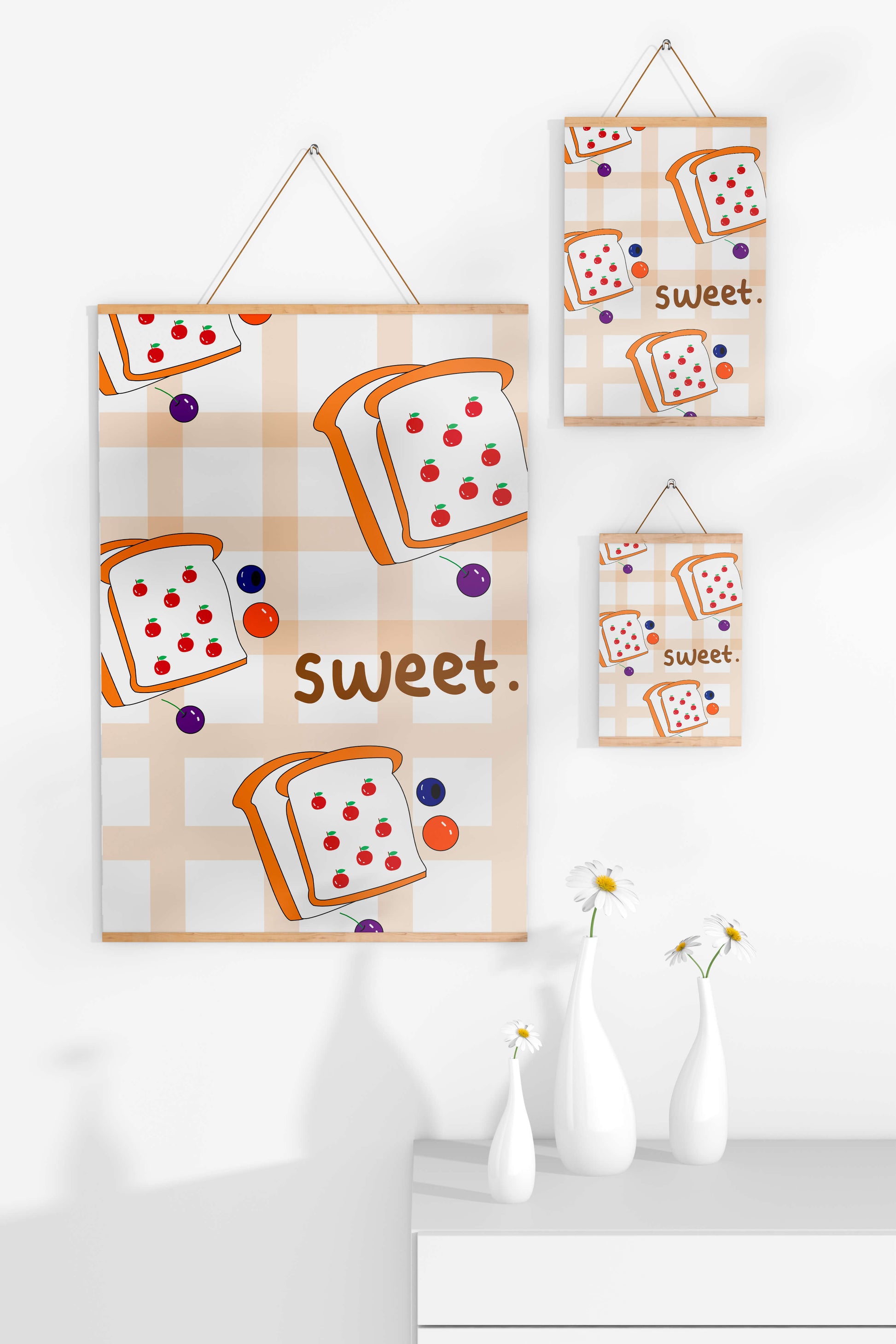 Playful toast pattern with fruit decor and text