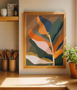 Abstract Botanical Illustration with Earthy Tones and Organic Shapes