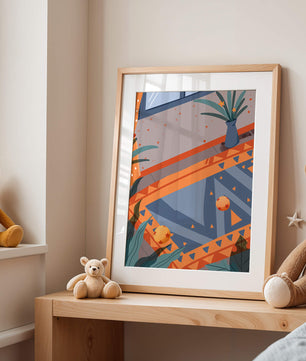 Modern Abstract Interior with Geometric Patterns and Plant