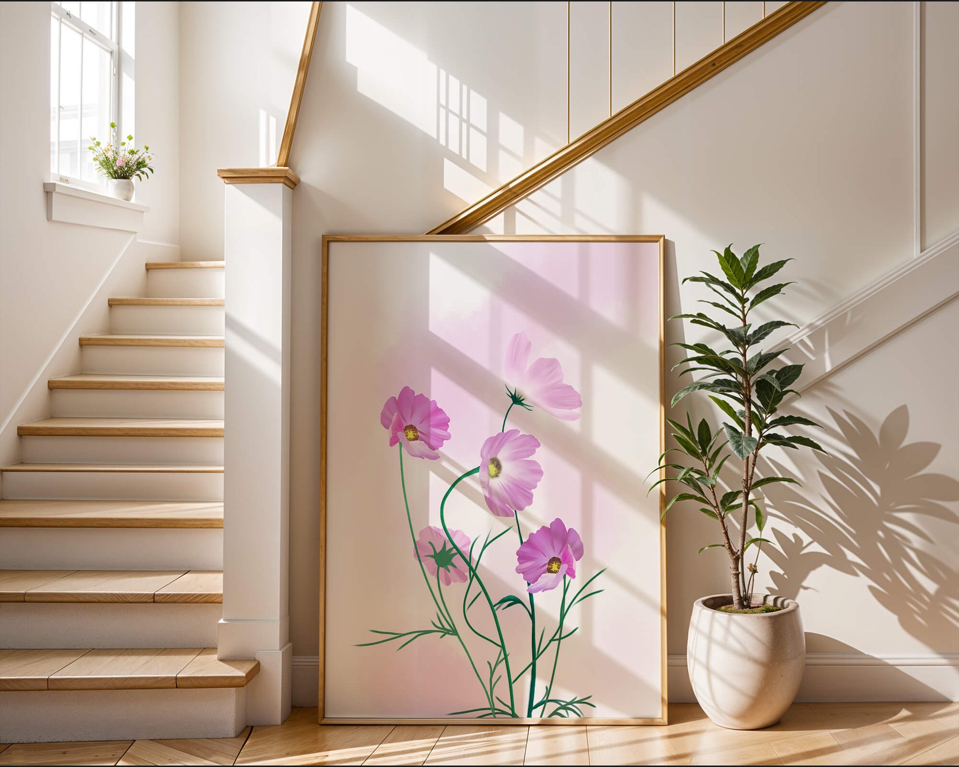 Delicate Pink Cosmos Flowers on Soft Pastel Background
