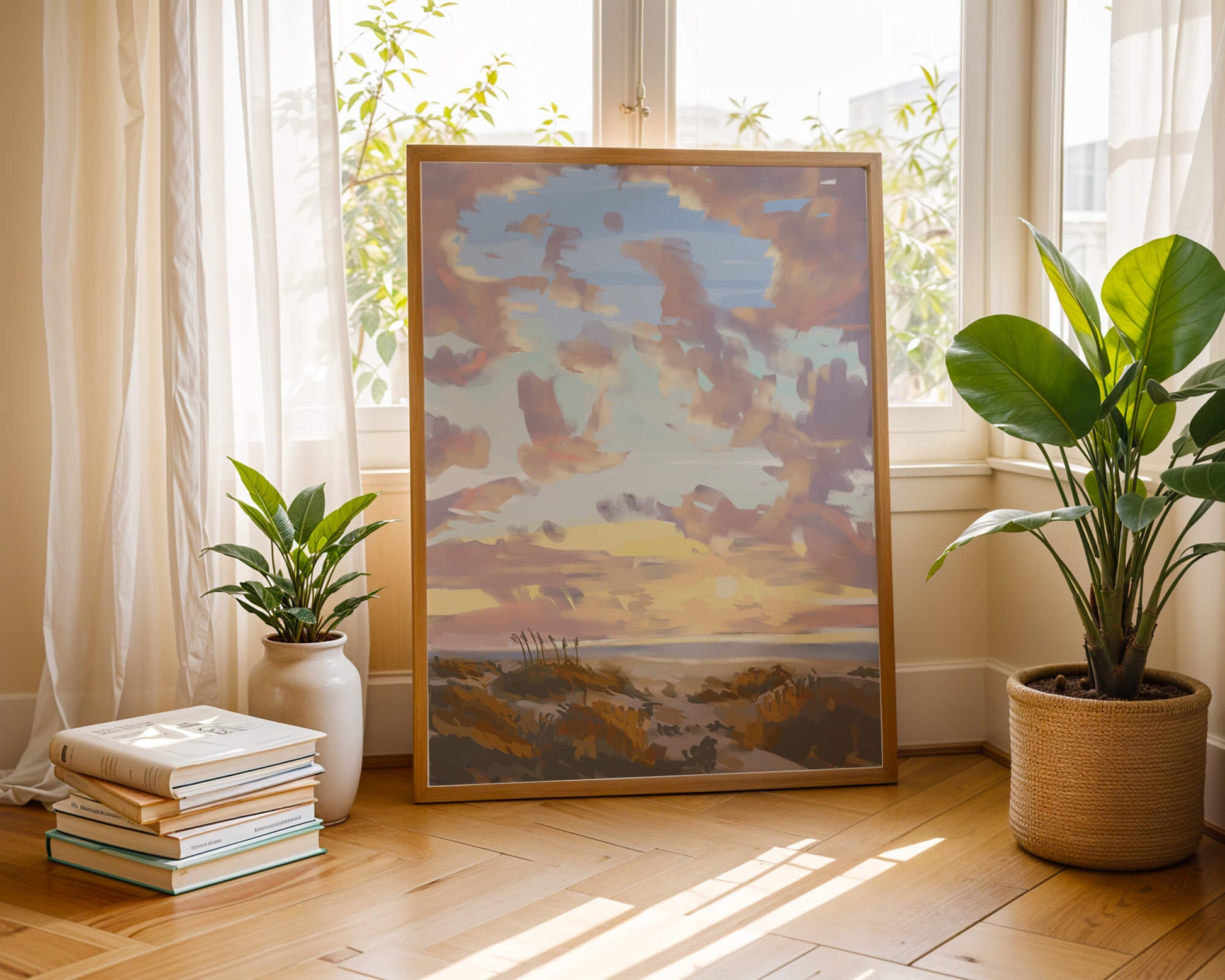 Serene landscape with morning sky and open fields