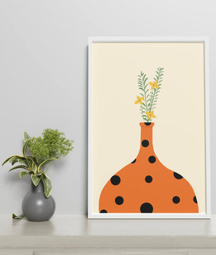 Colorful Polka Dot Vase with Yellow Flowers and Green Leaves - Mi tienda