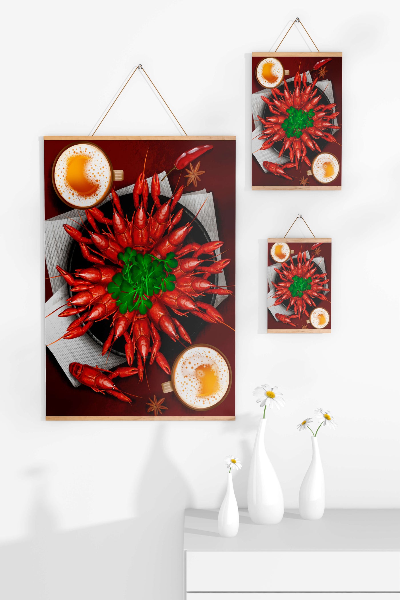 Gourmet seafood platter with crayfish and coffee cups