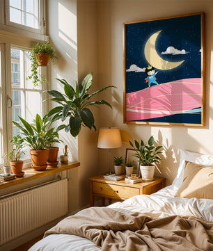 Little Prince Standing on Pink Planet under Starry Night Sky - Mi tienda