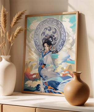 Elegantly Dressed Woman with Traditional Chinese Backdrop